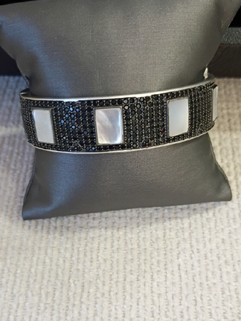 Freida Rothman Black Crystal and Mother-of-Pearl Cuff Bracelet...Set In 925